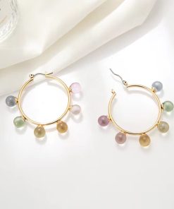 Colorful Bead Round Circle Earrings - Korean & Japanese Style Sweet Temperament Stud Hoop Accessories for Trendy Looks