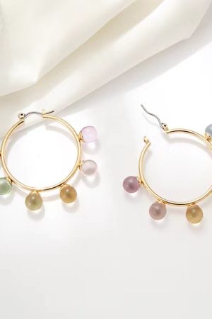 Colorful Bead Round Circle Earrings - Korean & Japanese Style Sweet Temperament Stud Hoop Accessories for Trendy Looks