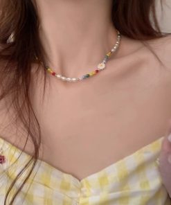 Colorful Beaded Dopamine Necklace for Women - 2025 Trendy Luxury Clavicle Chain Accessory, High-End Fashion Statement Piece