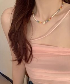 Colorful Beaded Dopamine Necklace for Women - 2025 Trendy Luxury Clavicle Chain Accessory, High-End Fashion Statement Piece