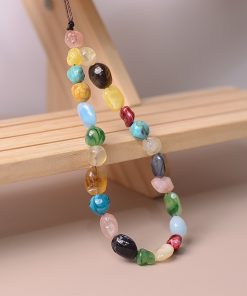 Colorful Beaded Imitation Natural Stone Phone Lanyard Chain Bag Pendant Wrist Accessory - Versatile Unisex Fashion Statement