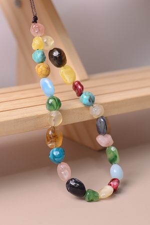Colorful Beaded Imitation Natural Stone Phone Lanyard Chain Bag Pendant Wrist Accessory - Versatile Unisex Fashion Statement