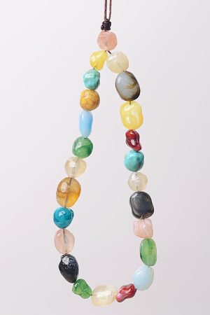 Colorful Beaded Imitation Natural Stone Phone Lanyard Chain Bag Pendant Wrist Accessory - Versatile Unisex Fashion Statement