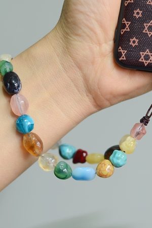 Colorful Beaded Imitation Natural Stone Phone Lanyard Chain Bag Pendant Wrist Accessory - Versatile Unisex Fashion Statement