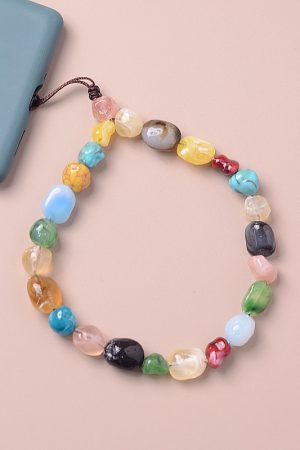 Colorful Beaded Imitation Natural Stone Phone Lanyard Chain Bag Pendant Wrist Accessory - Versatile Unisex Fashion Statement