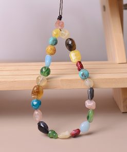 Colorful Beaded Imitation Natural Stone Phone Lanyard Chain Bag Pendant Wrist Accessory - Versatile Unisex Fashion Statement