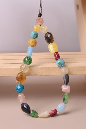Colorful Beaded Imitation Natural Stone Phone Lanyard Chain Bag Pendant Wrist Accessory - Versatile Unisex Fashion Statement