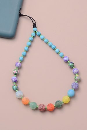 Colorful Beaded Phone Chain for Couples and Best Friends - Romantic INS Style Pendant Short Chain Accessory