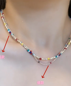 Colorful Beaded Shattered Silver Necklace - Summer Layered Clavicle Chain for High-End Style and Niche Fashion