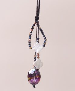 Colorful Black Crystal Pearl Shell Four-Leaf Clover Heart-Shaped Unisex Phone Strap Pendant Case Accessory