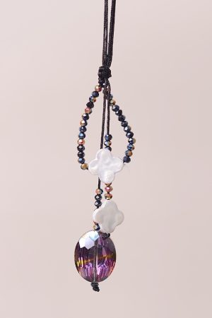 Colorful Black Crystal Pearl Shell Four-Leaf Clover Heart-Shaped Unisex Phone Strap Pendant Case Accessory