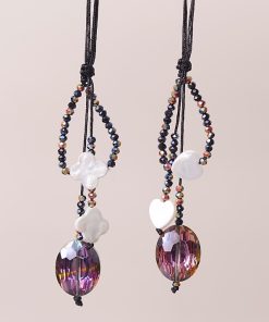 Colorful Black Crystal Pearl Shell Four-Leaf Clover Heart-Shaped Unisex Phone Strap Pendant Case Accessory