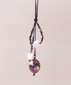 Colorful Black Crystal Pearl Shell Four-Leaf Clover Heart-Shaped Unisex Phone Strap Pendant Case Accessory