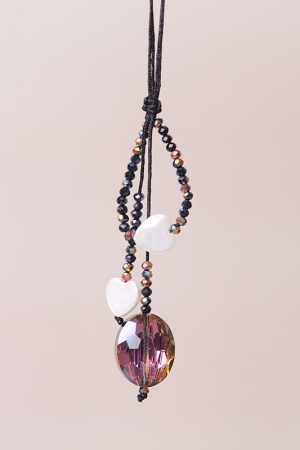 Colorful Black Crystal Pearl Shell Four-Leaf Clover Heart-Shaped Unisex Phone Strap Pendant Case Accessory