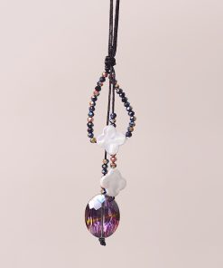 Colorful Black Crystal Pearl Shell Four-Leaf Clover Heart-Shaped Unisex Phone Strap Pendant Case Accessory