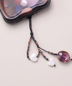 Colorful Black Crystal Pearl Shell Four-Leaf Clover Heart-Shaped Unisex Phone Strap Pendant Case Accessory