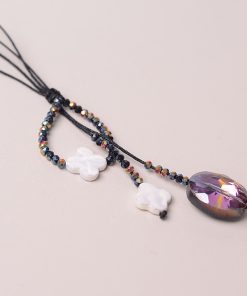 Colorful Black Crystal Pearl Shell Four-Leaf Clover Heart-Shaped Unisex Phone Strap Pendant Case Accessory