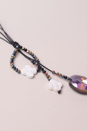 Colorful Black Crystal Pearl Shell Four-Leaf Clover Heart-Shaped Unisex Phone Strap Pendant Case Accessory