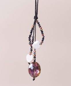 Colorful Black Crystal Pearl Shell Four-Leaf Clover Heart-Shaped Unisex Phone Strap Pendant Case Accessory