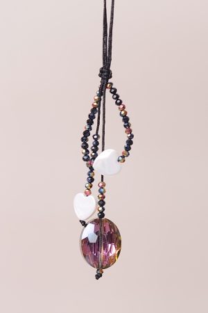 Colorful Black Crystal Pearl Shell Four-Leaf Clover Heart-Shaped Unisex Phone Strap Pendant Case Accessory