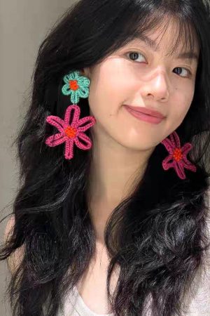 Colorful Bohemian Flower Earrings for Women, Handmade Woven Ethnic Style, Exaggerated Beach Vacation Studs, Trendy Summer Accessories