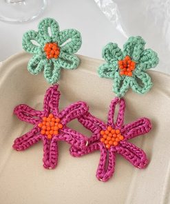 Colorful Bohemian Flower Earrings for Women, Handmade Woven Ethnic Style, Exaggerated Beach Vacation Studs, Trendy Summer Accessories