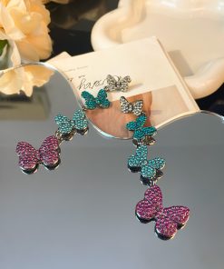Colorful Butterfly Diamond-Inlaid Long Tassel Earrings for Women - 2025 High-End Silver Needle Drop Jewelry