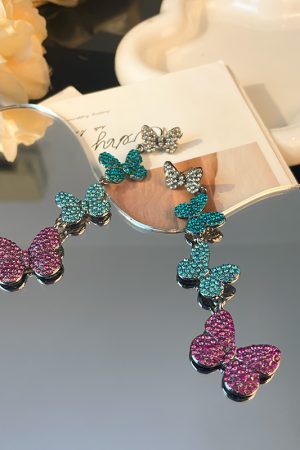 Colorful Butterfly Diamond-Inlaid Long Tassel Earrings for Women - 2025 High-End Silver Needle Drop Jewelry