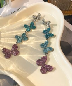 Colorful Butterfly Diamond-Inlaid Long Tassel Earrings for Women - 2025 High-End Silver Needle Drop Jewelry