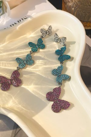 Colorful Butterfly Diamond-Inlaid Long Tassel Earrings for Women - 2025 High-End Silver Needle Drop Jewelry