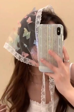 Colorful Butterfly French Lace Triangular Headscarf - Sweet Girl Silk Scarf for Pastoral Seaside Style