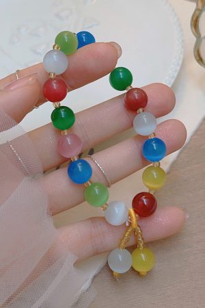 Colorful Cat's Eye Stone Bead Bracelet for Women - Handmade Light Luxury Jewelry, High-End Aesthetic, Perfect for Travel and Photography