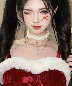 Colorful Christmas Snowflake Plush Necklace | Pearl Choker Heart Collarbone Chain for New Year Holiday Accessories