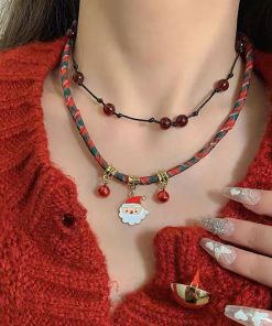 Colorful Christmas Snowflake Plush Necklace | Pearl Choker Heart Collarbone Chain for New Year Holiday Accessories
