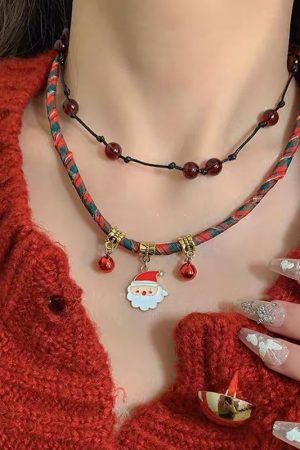 Colorful Christmas Snowflake Plush Necklace | Pearl Choker Heart Collarbone Chain for New Year Holiday Accessories