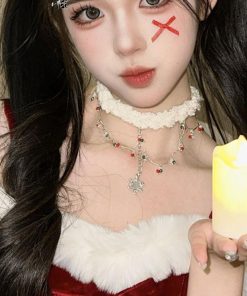 Colorful Christmas Snowflake Plush Necklace | Pearl Choker Heart Collarbone Chain for New Year Holiday Accessories