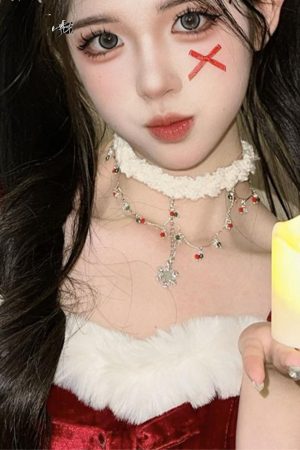 Colorful Christmas Snowflake Plush Necklace | Pearl Choker Heart Collarbone Chain for New Year Holiday Accessories