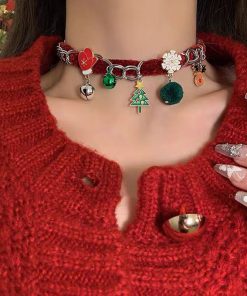 Colorful Christmas Snowflake Plush Necklace | Pearl Choker Heart Collarbone Chain for New Year Holiday Accessories