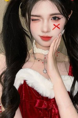 Colorful Christmas Snowflake Plush Necklace | Pearl Choker Heart Collarbone Chain for New Year Holiday Accessories