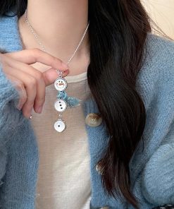 Colorful Christmas Snowflake Plush Necklace | Pearl Choker Heart Collarbone Chain for New Year Holiday Accessories