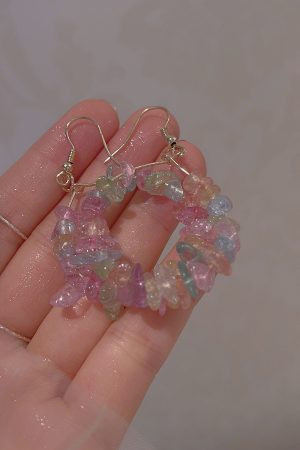 Colorful Crystal Chip Woven Circle Earrings for Women - Exquisite Non-Pierced Mosquito Coil Ear Clips, Boho Chic Style