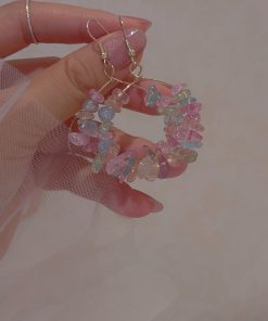 Colorful Crystal Chip Woven Circle Earrings for Women - Exquisite Non-Pierced Mosquito Coil Ear Clips, Boho Chic Style