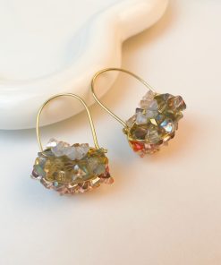 Colorful Crystal Flower Basket Earrings - Exaggerated Minimalist Asymmetrical Design, Super Shiny Ear Accessories for Women