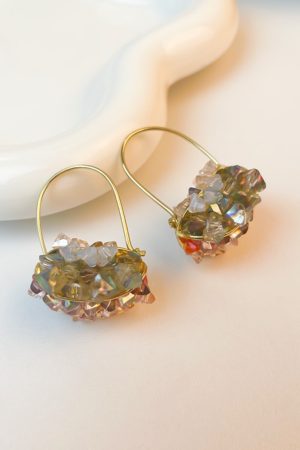 Colorful Crystal Flower Basket Earrings - Exaggerated Minimalist Asymmetrical Design, Super Shiny Ear Accessories for Women