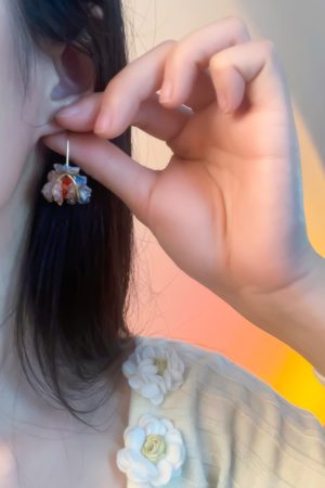 Colorful Crystal Flower Basket Earrings - Exaggerated Minimalist Asymmetrical Design, Super Shiny Ear Accessories for Women