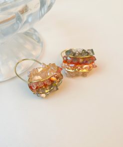 Colorful Crystal Flower Basket Earrings - Exaggerated Minimalist Asymmetrical Design, Super Shiny Ear Accessories for Women