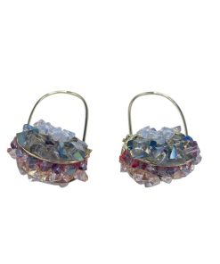 Colorful Crystal Flower Basket Earrings - Exaggerated Minimalist Asymmetrical Design, Super Shiny Ear Accessories for Women