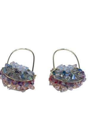 Colorful Crystal Flower Basket Earrings - Exaggerated Minimalist Asymmetrical Design, Super Shiny Ear Accessories for Women