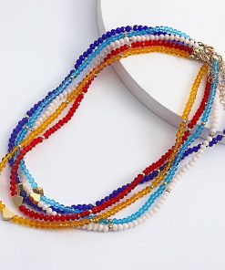 Colorful Crystal Heart Necklace for Women, Minimalist Hip-Hop Jewelry, European-American Style, Baddie Fashion Accessory