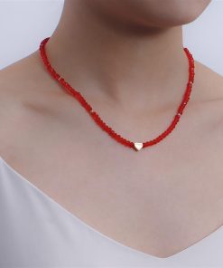 Colorful Crystal Heart Necklace for Women, Minimalist Hip-Hop Jewelry, European-American Style, Baddie Fashion Accessory